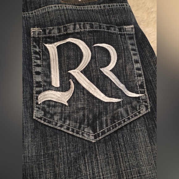 ROMAN ROYALTY Men's darkwash distressed 100% Cotton Baggy Jean Sz. 38x32 EUC - Picture 5 of 6